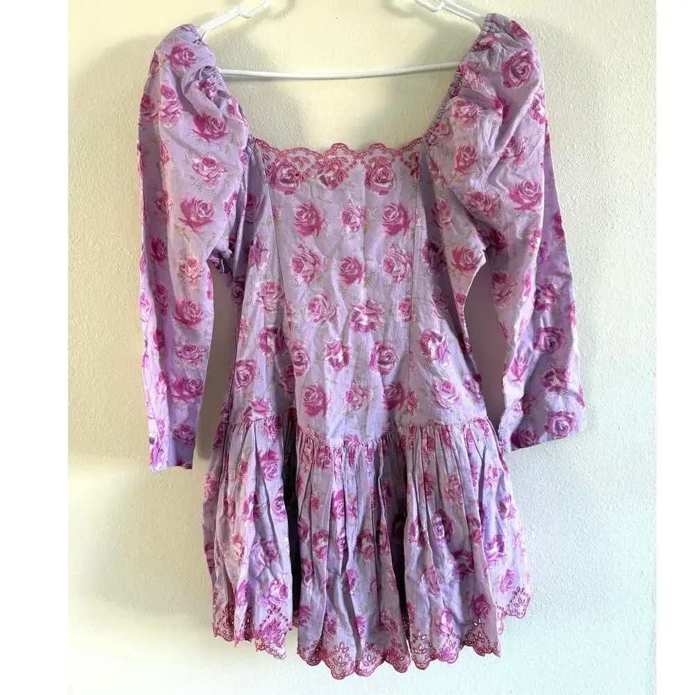 LoveShackFancy Deeba 8 Mini Dress Pink Lilac Fusion Pink Purple Lace Up - Picture 10 of 15